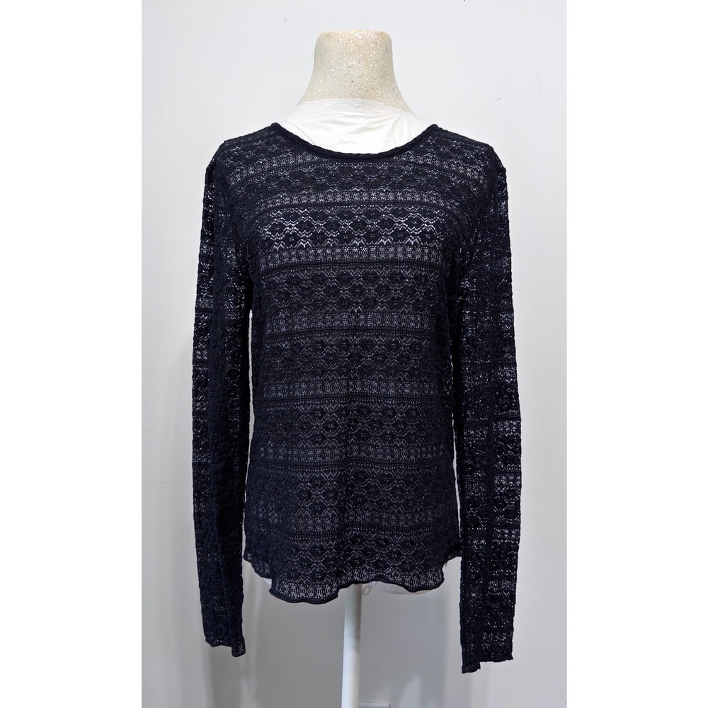 Women's black sheer lace top sz M long sleeve dark romantic whimsigoth witchy